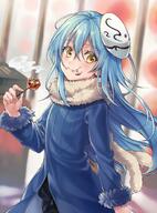 artist:shiao character:rimuru_tempest copyright:tensei_shitara_slime_datta_ken general:1other general::t general:black_pants general:blue_coat general:blue_hair general:blurry general:blurry_background general:brown_eyes general:coat general:depth_of_field general:eating general:food general:food_on_face general:fur-trimmed_sleeves general:fur_trim general:hair_between_eyes general:holding general:holding_food general:long_hair general:long_sleeves general:looking_at_viewer general:mask general:mask_on_head general:pants general:parted_lips general:smoke general:solo general:very_long_hair technical:grabber // 737x1000 // 820.4KB