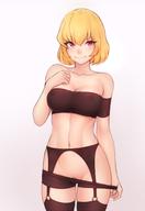 artist:bluefield character:clementine_(overlord) copyright:overlord_(maruyama) general:1girl general:arm_at_side general:bandeau general:bare_arms general:bare_shoulders general:black_legwear general:blonde_hair general:boyshorts general:breasts general:cameltoe general:cleavage general:closed_mouth general:collarbone general:covered_nipples general:cowboy_shot general:crop_top general:garter_belt general:grey_background general:groin general:hand_on_own_chest general:looking_at_viewer general:medium_breasts general:navel general:o-ring general:o-ring_legwear general:pubic_hair general:pubic_hair_peek general:red_eyes general:short_hair general:simple_background general:smile general:solo general:standing general:stomach general:strapless general:thighhighs general:underwear general:underwear_only meta:highres tagme technical:grabber // 973x1410 // 835.1KB