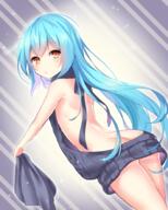 artist:hatsuno_uin character:rimuru_tempest copyright:tensei_shitara_slime_datta_ken general:1other general:androgynous general:aran_sweater general:ass general:back general:backless_dress general:backless_outfit general:bare_back general:bare_shoulders general:black_sweater general:blue_hair general:blush general:breasts general:butt_crack general:cable_knit general:closed_mouth general:cowboy_shot general:dress general:dutch_angle general:from_behind general:hair_between_eyes general:halterneck general:holding general:long_hair general:looking_at_viewer general:looking_back general:meme_attire general:naked_sweater general:pursed_lips general:ribbed_sweater general:shoulder_blades general:small_breasts general:solo general:sparkle general:sweatdrop general:sweater general:sweater_dress general:turtleneck general:turtleneck_sweater general:virgin_killer_sweater general:yellow_eyes meta:commentary_request meta:highres technical:grabber // 1600x2000 // 2.1MB