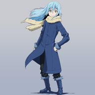 artist:yazwo character:rimuru_tempest copyright:tensei_shitara_slime_datta_ken general:1other general:androgynous general:blue_hair general:boots general:closed_mouth general:high_heel_boots general:high_heels general:long_hair general:looking_at_viewer general:scarf general:simple_background general:smile general:solo general:yellow_eyes meta:commentary_request meta:highres technical:grabber // 1200x1200 // 452.5KB