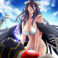 character:ainz_ooal_gown character:albedo copyright:overlord_(maruyama) general:1boy general:1girl general:assertive general:blush general:femdom general:long_hair general:naughty_face general:swimsuit general:you_gonna_get_raped tagme technical:grabber // 900x900 // 548.6KB