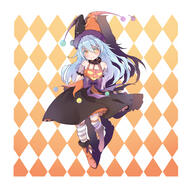 artist:kkkkuma character:rimuru_tempest copyright:tensei_shitara_slime_datta_ken general:1other general:androgynous general:argyle_background general:bare_shoulders general:blue_hair general:blush general:boots general:colored_eyelashes general:full_body general:fur_trim general:halloween general:halterneck general:hat general:jester_cap general:layered_skirt general:long_hair general:looking_at_viewer general:ribbon general:shadow general:skirt general:striped_clothes general:striped_thighhighs general:thighhighs general:yellow_eyes meta:absurdres meta:commentary_request meta:highres meta:photoshop_(medium) technical:grabber // 3543x3543 // 2.1MB