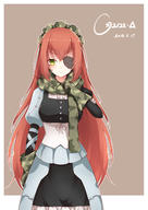 character:cz2128_delta copyright:overlord_(maruyama) general:1girl general:arm_at_side general:bangs general:blush general:breasts general:camouflage general:character_name general:closed_mouth general:corset general:crossed_bangs general:dated general:eyebrows_visible_through_hair general:eyelashes general:eyepatch general:gloves general:green_eyes general:green_gloves general:green_scarf general:hair_between_eyes general:hand_up general:long_hair general:looking_at_viewer general:maid general:maid_headdress general:medium_breasts general:outline general:poinia general:red_hair general:ribbon general:scarf general:solo general:very_long_hair general:white_outline general:white_ribbon metadata:absurdres metadata:highres technical:grabber // 2480x3507 // 2.8MB