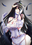 artist:kirara_(mzk_ya) character:albedo copyright:overlord_(maruyama) general:1girl general:bare_shoulders general:black_hair general:black_wings general:breasts general:covering_one_eye general:demon_girl general:demon_horns general:demon_wings general:dress general:elbow_gloves general:feathers general:female general:gloves general:hair_between_eyes general:hair_over_one_eye general:horns general:large_breasts general:long_hair general:looking_at_viewer general:open_mouth general:smile general:solo general:thighhighs general:thighs general:white_dress general:white_gloves general:wings general:yellow_eyes medium:grey_background medium:high_resolution medium:simple_background tagme technical:grabber // 1191x1684 // 1.6MB