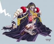 artist:joshua2368 character:ainz_ooal_gown character:albedo character:mare_bello_fiore copyright:overlord_(maruyama) general:1girl general:2boys general:biting general:black_hair general:blonde_hair general:boots general:cape general:carrying general:dark_elf general:dark_skin general:dress general:elf general:frills general:gloves general:hood general:horns general:jealous general:jewelry general:multiple_boys general:pointy_ears general:red_eyes general:ring general:robe general:skeleton general:skirt general:sleeping general:thighhighs general:wings metadata:highres tagme technical:grabber // 1600x1300 // 1.1MB