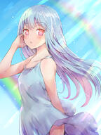 artist:aisu_(icicleshot) character:rimuru_tempest copyright:tensei_shitara_slime_datta_ken general:1other general:androgynous general:blue_dress general:blue_hair general:collarbone general:dress general:floating_hair general:hand_in_own_hair general:long_hair general:looking_at_viewer general:open_mouth general:rainbow general:red_eyes general:short_dress general:sleeveless general:sleeveless_dress general:solo general:standing general:straight_hair general:sundress general:sunlight general:very_long_hair technical:grabber // 768x1024 // 675.2KB
