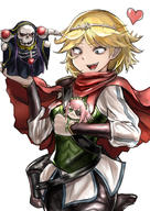 character:ainz_ooal_gown character:cz2128_delta copyright:overlord_(maruyama) general:blonde_hair general:highres general:smile technical:grabber unknown:baraja_neia unknown:blue_eyes unknown:cape unknown:character_doll unknown:green_armor unknown:green_eyes unknown:heart unknown:plushie unknown:red_cape unknown:school_uniform unknown:serafuku unknown:shirt unknown:short_hair unknown:spoken_heart unknown:viride unknown:white_shirt // 849x1200 // 608.7KB