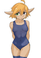 character:aura_bella_fiora copyright:overlord_(maruyama) general:1girl general:blonde_hair general:dark_elf general:pointy_ears general:solo general:swimsuit tagme technical:grabber unknown:blue_eyes unknown:elf unknown:green_eyes unknown:heterochromia unknown:school_swimsuit unknown:white_background unknown:zei-minarai // 620x877 // 220.3KB