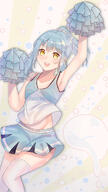 character:rimuru_tempest copyright:tensei_shitara_slime_datta_ken deprecated:slime general:1girl general:arm_up general:armpits general:blue_hair general:blue_shirt general:blue_skirt general:blush general:cheerleader general:long_hair general:looking_at_viewer general:open_mouth general:pom_pom_(cheerleading) general:ponytail general:ribbon general:shirt general:skirt general:socks general:thighhighs general:white_ribbon general:yellow_eyes meta:highres technical:grabber // 675x1200 // 469.1KB