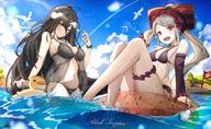 artist:humany character:albedo character:eclair_ecleir_eicler character:shalltear_bloodfallen copyright:overlord_(maruyama) general:2girls general::d general:ahoge general:animal general:bangs general:bare_shoulders general:bikini general:bird general:black_bikini general:black_bow general:blue_sky general:blush general:boat general:bow general:breasts general:brown_hair general:cleavage general:cloud general:demon_girl general:detached_sleeves general:eyelashes general:fang general:fingernails general:grey_hair general:hair_bow general:happy general:horns general:innertube general:jewelry general:knees_up general:large_breasts general:long_hair general:medium_breasts general:multiple_girls general:navel general:ocean general:outdoors general:penguin general:ponytail general:red_bow general:ring general:rubber_duck general:see-through general:sharp_fingernails general:shiny general:shiny_hair general:skull_print general:sky general:smile general:soaking_feet general:stomach general:swimsuit general:wading general:water general:watercraft meta:absurdres meta:highres technical:grabber // 5851x3587 // 1.5MB