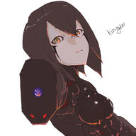artist:kingjaw character:sanakan copyright:blame! general:1girl general:arm_cannon general:black_hair general:bodysuit general:breasts general:cyborg general:gun general:looking_at_viewer general:pale_skin general:short_hair general:simple_background general:solo general:weapon meta:commentary_request meta:highres technical:grabber // 1500x1500 // 192.5KB