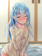 artist:aisu_(icicleshot) character:rimuru_tempest copyright:tensei_shitara_slime_datta_ken general:1other general:androgynous general:blue_hair general:blurry general:blurry_background general:blush general:closed_mouth general:collarbone general:dress general:frown general:grey_dress general:indoors general:long_hair general:looking_at_viewer general:sketch general:solo general:straight_hair general:tears general:very_long_hair general:yellow_eyes technical:grabber // 768x1024 // 689.3KB