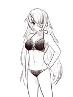 character:cz2128_delta copyright:overlord_(maruyama) general:1girl general:bra general:long_hair general:simple_background general:solo general:swimsuit general:underwear technical:grabber unknown:boa_(brianoa) unknown:closed_mouth unknown:eyepatch unknown:greyscale unknown:monochrome unknown:panties unknown:white_background // 768x1024 // 268.9KB