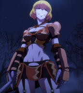 character:clementine_(overlord) copyright:overlord_(maruyama) general:1girl general:armor general:bikini_armor general:blonde general:breasts general:cleavage general:garter_belt general:gauntlets general:grin general:lingerie general:navel general:pauldron general:red_eyes general:screencap general:short_hair general:smile general:solo general:sword general:underwear general:viewed_from_below general:weapon medium:high_resolution medium:stitched tagme technical:grabber // 1920x2140 // 1.2MB
