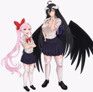 character:albedo character:shalltear_bloodfallen copyright:overlord_(maruyama) general:2girls general:black_hair general:black_wings general:blonde_hair general:blouse general:bow general:breasts general:cleavage general:closed_mouth general:crossed_arms general:full_body general:hair_bow general:horns general:large_breasts general:long_hair general:looking_at_viewer general:low_wings general:multiple_girls general:open_mouth general:pink_hair general:pleated_skirt general:ponytail general:ranox general:red_eyes general:school_uniform general:shoes general:short_sleeves general:simple_background general:skirt general:slit_pupils general:smile general:standing general:thighhighs general:upper_teeth general:very_long_hair general:white_background general:white_blouse general:white_legwear general:wings metadata:highres technical:grabber // 2357x2322 // 1.9MB