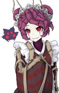 character:entoma_vasilissa_zeta copyright:overlord_(maruyama) general:1girl general:antennae general:apron general:arthropod_girl general:brown_kimono general:double_bun general:extra_pupils general:fang general:hair_bun general:highres general:japanese_clothes general:kimono general:light_smile general:looking_at_viewer general:maid general:maid_headdress general:monster_girl general:purple_hair general:red_eyes general:saketobaku general:short_hair general:silhouette general:simple_background general:skin_fang general:sleeves_past_wrists general:solo general:upper_body general:white_background metadata:commentary technical:grabber // 1220x1908 // 865.2KB
