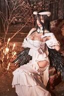 character:albedo copyright:overlord_(maruyama) general:1girl general:breasts general:brown_eyes general:chandelier general:cleavage general:cosplay_photo general:detached_collar general:dress general:gloves general:hand_on_own_chest general:hip_vent general:horns general:looking_at_viewer general:low_wings general:masyocos general:medium_breasts general:off-shoulder_dress general:off_shoulder general:photo_(medium) general:sitting general:smile general:solo general:white_dress general:white_gloves general:wings meta:highres technical:grabber // 1366x2048 // 515.5KB