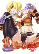 artist:pierre_norano character:clementine_(overlord) copyright:overlord_(maruyama) general:1girl general:abs general:armor general:artist_name general:black_panties general:blonde_hair general:breasts general:cameltoe general:cleavage general:large_breasts general:looking_at_viewer general:midriff general:mismatched_footwear general:navel general:panties general:parted_lips general:red_eyes general:short_hair general:short_sword general:sitting general:smile general:solo general:spread_legs general:sword general:thighhighs general:underwear general:watermark general:weapon tagme technical:grabber // 781x1080 // 704.1KB