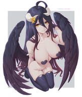 artist:melowh character:albedo copyright:overlord_(maruyama) general:1girl general:ahoge general:arm_belt general:belt general:black_hair general:black_thighhighs general:black_wings general:breasts general:choker general:closed_mouth general:collarbone general:grey_background general:heart_pasties general:horns general:large_breasts general:long_hair general:looking_at_viewer general:low_wings general:navel general:nude general:pasties general:smile general:solo general:thighhighs general:thighs general:two-tone_background general:white_background general:white_belt general:white_choker general:white_horns general:wings general:yellow_eyes meta:absurdres meta:highres technical:grabber // 5100x6000 // 1.8MB