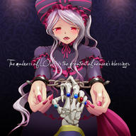 artist:k-ta character:ainz_ooal_gown character:shalltear_bloodfallen copyright:madhouse copyright:overlord_(maruyama) general:blush general:bonnet general:bow general:boy general:breasts general:dark_background general:dress general:english general:fingernails general:frills general:fringe general:gem general:girl general:goth-loli general:grey_hair general:handcuffs general:hat general:jewelry general:large_bow general:lolita_fashion general:long_hair general:long_sleeves general:looking_at_viewer general:mantle general:nail_polish general:naughty_face general:open_mouth general:payot general:pov general:red_eyes general:ring general:sharp_fingernails general:shiny_skin general:skeleton general:slit_pupils general:solo_focus general:text general:vampire tagme technical:grabber // 900x900 // 706.4KB