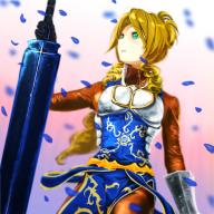 character:lakyus_alvein_dale_aindra copyright:overlord_(maruyama) general:1girl general:armor general:blonde_hair general:drill_hair general:gloves general:green_eyes general:long_hair general:petals general:solo general:sword general:weapon metadata:artist_request tagme technical:grabber // 780x780 // 446.1KB