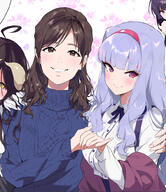 artist:midnamana character:albedo character:hara_yumi character:kanoe_yuuko character:shijou_takane copyright:idolmaster copyright:idolmaster_(classic) copyright:idolmaster_million_live! copyright:overlord_(maruyama) copyright:real_life copyright:tasogare_otome_x_amnesia general:4girls general:ahoge general:blue_sweater general:blunt_bangs general:blush general:brown_hair general:floral_background general:grey_hair general:hairband general:hands_on_another's_shoulders general:holding_hands general:looking_at_viewer general:multiple_girls general:neck_ribbon general:pink_eyes general:pink_hairband general:ribbon general:sidelocks general:smile general:sweater general:upper_body general:voice_actor general:voice_actor_connection meta:highres technical:grabber // 1731x2000 // 1.9MB