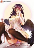 artist:bearwitch character:albedo copyright:madhouse copyright:overlord_(maruyama) general:angel_wings general:black_thighhighs general:black_wings general:blush general:breasts general:detached_collar general:dress general:fringe general:girl general:gloves general:hair_between_eyes general:hand_on_face general:horn_(horns) general:large_breasts general:light_erotic general:long_hair general:looking_at_viewer general:no_shoes general:panties general:pantyshot general:pantyshot_sitting general:parted_lips general:pink_panties general:purple_hair general:sitting general:slit_pupils general:striped_panties general:tall_image general:thighhighs general:torn_clothes general:underwear general:white_dress general:white_gloves general:wide_hips general:wings general:yellow_eyes tagme technical:grabber // 1000x1414 // 315.4KB