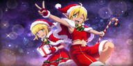 technical:grabber unknown:1boy unknown:1girl unknown:Dark_Elf unknown:Dark_Skin unknown:Hat unknown:Mare_Bello_Fiore unknown:Trap unknown:aura_bella_fiora unknown:bell unknown:bell_collar unknown:blonde_hair unknown:blue_eyes unknown:candy unknown:candy_cane unknown:christmas unknown:christmas_present unknown:collar unknown:dress unknown:elf unknown:eyebrows_visible_through_hair unknown:fingerless_gloves unknown:food unknown:gloves unknown:green_eyes unknown:heterochromia unknown:highres unknown:official_art unknown:overlord_(maruyama) unknown:pointy_ears unknown:red_dress unknown:red_gloves unknown:red_shorts unknown:red_vest unknown:reverse_trap unknown:ribbon_trim unknown:santa_gloves unknown:santa_hat unknown:shorts unknown:siblings unknown:smile unknown:twins unknown:vest // 2048x1024 // 1.3MB