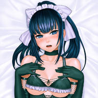 artist:lasterk character:narberal_gamma copyright:madhouse copyright:overlord_(maruyama) general:bare_shoulders general:bedsheet general:black_gloves general:blue_eyes general:blue_hair general:blush general:bow general:bra general:breast_grab general:breasts general:choker general:corset general:elbow_gloves general:embarrassed general:erotic general:fringe general:from_above general:girl general:gloves general:hair_bow general:large_breasts general:lingerie general:long_hair general:looking_at_viewer general:lying general:maid_headdress general:on_back general:open_mouth general:ponytail general:single general:underboob general:upper_body tagme technical:grabber // 1181x1181 // 776.5KB