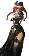 character:lupusregina_beta copyright:overlord_(maruyama) general:1girl general:absurdres general:highres general:simple_background general:solo general:yellow_eyes technical:grabber unknown:Dark_Skin unknown:Hat unknown:animal_hat unknown:black_dress unknown:braid unknown:dark_skinned_female unknown:detached_sleeves unknown:dress unknown:fangs unknown:hair_between_eyes unknown:holding unknown:holding_weapon unknown:maid unknown:open_mouth unknown:red_hair unknown:thighhighs unknown:twin_braids unknown:vchan unknown:weapon unknown:white_background // 1941x3674 // 756.6KB