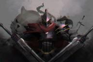 character:ainz_ooal_gown character:hamsuke character:narberal_gamma copyright:overlord_(maruyama) general:armor general:black_armor general:cape general:holding general:holding_sword general:holding_weapon general:knight general:kodai3223 general:looking_at_viewer general:red_cape general:sword general:weapon medium:high_resolution medium:simple_background medium:very_high_resolution tagme technical:grabber // 4566x3055 // 856.2KB