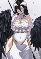 artist:shee-p_(inemurisheep113) character:albedo copyright:overlord_(maruyama) general:1girl general:bare_shoulders general:black_feathers general:black_hair general:black_wings general:breasts general:cleavage general:collar general:covered_navel general:cowboy_shot general:demon_girl general:demon_horns general:detached_collar general:dress general:feathered_wings general:feathers general:gloves general:hair_between_eyes general:hip_vent general:horns general:lich general:long_hair general:looking_at_viewer general:low_horns general:low_wings general:navel general:simple_background general:solo general:standing general:thighs general:white_background general:white_collar general:white_dress general:white_gloves general:white_horns general:wings general:yellow_eyes meta:absurdres meta:highres technical:grabber // 2864x4093 // 7.5MB