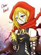 character:evileye copyright:overlord_(maruyama) general:1girl general:blonde_hair general:blush general:cape general:chains general:collar general:detached_sleeves general:english_text general:fang general:gloves general:hair_between_eyes general:hood general:lock general:long_sleeves general:mask general:red_eyes general:spikes metadata:artist_request tagme technical:grabber // 768x1024 // 742.2KB