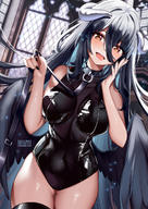 artist:squchan character:albedo copyright:overlord_(maruyama) general:1girl general::d general:bangs general:bare_arms general:bare_shoulders general:black_choker general:black_hair general:black_leotard general:black_nails general:black_thighhighs general:breasts general:choker general:covered_navel general:cowboy_shot general:hair_between_eyes general:hand_up general:horns general:indoors general:large_breasts general:leash general:leotard general:long_hair general:looking_at_viewer general:nail_polish general:smile general:solo general:standing general:thighhighs general:thighs general:tongue general:tongue_out general:very_long_hair general:window general:yellow_eyes meta:commentary meta:highres technical:grabber // 884x1250 // 638.7KB