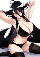 artist:xter character:albedo copyright:overlord_(maruyama) general:1girl general:ahoge general:armpits general:arms_up general:bangs general:black_bra general:black_hair general:black_panties general:black_thighhighs general:black_wings general:blush general:bra general:breasts general:cleavage general:closed_mouth general:collarbone general:demon_girl general:demon_horns general:demon_wings general:groin general:hair_between_eyes general:horns general:lace-trimmed_bra general:lace-trimmed_legwear general:lace-trimmed_panties general:lace_trim general:large_breasts general:lips general:long_bangs general:long_hair general:navel general:no_shoes general:panties general:raised_eyebrows general:sitting general:solo general:stomach general:thighhighs general:thighs general:underwear general:very_long_hair general:wings general:yellow_eyes meta:highres technical:grabber // 1061x1500 // 1.1MB