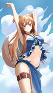 artist:mozz1_hozzi character:raphtalia copyright:tate_no_yuusha_no_nariagari general:1girl general:animal_ear_fluff general:animal_ears general:belt general:bikini general:blue_bikini general:blue_sarong general:blue_sky general:blush general:breasts general:brown_hair general:closed_mouth general:cloud general:cloudy_sky general:cowboy_shot general:day general:long_hair general:looking_at_viewer general:medium_breasts general:navel general:official_alternate_costume general:raccoon_ears general:raccoon_girl general:raccoon_tail general:red_eyes general:sarong general:sky general:smile general:solo general:standing general:stomach general:stretching general:swimsuit general:tail general:thigh_belt general:thigh_strap general:thighs meta:absurdres meta:commentary_request meta:english_commentary meta:highres meta:mixed-language_commentary technical:grabber // 1403x2449 // 1.8MB