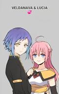 copyright:tensei_shitara_slime_datta_ken general:1boy general:1girl general:black_jacket general:blue_hair general:blush general:collarbone general:dress general:female_focus general:grey_background general:happy general:hug general:jacket general:looking_at_viewer general:lucia_nasca general:male_focus general:short_hair general:smile general:veldenava general:white_dress general:yellow_eyes meta:highres technical:grabber // 944x1495 // 101.8KB