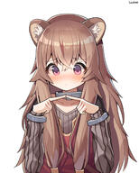 artist:lazbee character:raphtalia copyright:tate_no_yuusha_no_nariagari general:1girl general:animal_ear_fluff general:animal_ears general:artist_name general:black_skirt general:blush general:brown_hair general:brown_shirt general:child general:closed_mouth general:collarbone general:dot_mouth general:fidgeting general:hair_between_eyes general:index_fingers_together general:layered_shirt general:long_hair general:long_sleeves general:looking_down general:pink_eyes general:raccoon_ears general:raccoon_girl general:red_shirt general:shirt general:simple_background general:skirt general:solo general:two-tone_shirt general:upper_body general:white_background general:yellow_trim meta:commentary meta:highres technical:grabber // 1737x2167 // 1.4MB