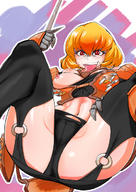artist:zei-minarai character:clementine_(overlord) copyright:overlord_(maruyama) general:1girl general:ass general:bare_shoulders general:black_legwear general:black_panties general:blonde_hair general:breastplate general:breasts general:breasts_outside general:cameltoe general:dagger general:garter_straps general:gauntlets general:hair_between_eyes general:large_breasts general:looking_at_viewer general:midriff general:navel general:nipples general:open_mouth general:panties general:purple_background general:red_eyes general:saliva general:short_hair general:smile general:solo general:spread_legs general:sweat general:teeth general:thighhighs general:tongue general:tongue_out general:underwear general:weapon tagme technical:grabber // 496x702 // 351.1KB