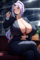 artist:ai_due character:shion_(tensei_shitara_slime_datta_ken) copyright:tensei_shitara_slime_datta_ken general:athletic_female general:bare_legs general:big_woman general:bigger_female general:blush general:gigantic_breasts general:horn general:horns general:huge_breasts general:huge_thighs general:light-skinned_female general:light_skin general:looking_at_viewer general:massive_breasts general:mature_female general:milf general:office_lady general:oni general:oni_female general:oni_horns general:ponytail general:purple_eyes general:purple_hair general:solo_female general:squatting general:sweat general:sweatdrop general:thick_body general:thick_female general:thick_thighs general:thighs general:voluptuous general:voluptuous_female meta:ai_generated technical:grabber // 819x1200 // 216.3KB