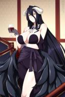 artist:lindaroze character:albedo copyright:overlord_(maruyama) general:1girl general:alcohol general:bare_shoulders general:black_dress general:black_hair general:black_wings general:breasts general:cleavage general:closed_mouth general:cup general:demon_girl general:demon_horns general:dress general:drinking_glass general:fantasy general:feathered_wings general:feathers general:feet_out_of_frame general:gloves general:grey_gloves general:hair_between_eyes general:holding general:holding_cup general:horns general:indoors general:large_breasts general:long_hair general:looking_at_viewer general:low_wings general:slit_pupils general:smile general:solo general:standing general:thighs general:very_long_hair general:web_address general:white_horns general:wine general:wine_glass general:wings general:yellow_eyes meta:commission meta:highres technical:grabber // 800x1200 // 871.0KB