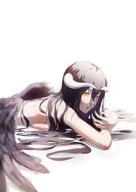 character:albedo copyright:overlord_(maruyama) general:1girl general:black_feathers general:black_wings general:breast_press general:demon_girl general:demon_horns general:feathered_wings general:feathers general:horns general:long_hair general:looking_at_viewer general:low_wings general:lying general:on_stomach general:one_eye_closed general:slit_pupils general:solo general:utt_haru general:white_background general:white_horns general:wings general:yellow_eyes meta:highres technical:grabber // 1448x2048 // 169.4KB