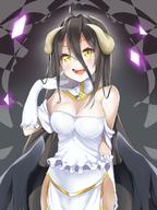 character:albedo copyright:overlord_(maruyama) general:1girl general:ahoge general:bare_shoulders general:black_hair general:black_wings general:blush general:breasts general:cleavage general:demon_girl general:dress general:female general:frills general:gloves general:gradient general:gradient_background general:hair_between_eyes general:hip_vent general:horns general:large_breasts general:long_hair general:looking_at_viewer general:smile general:solo general:succubus general:very_long_hair general:white_dress general:wings general:yellow_eyes metadata:artist_request metadata:highres tagme technical:grabber // 1000x1332 // 851.8KB