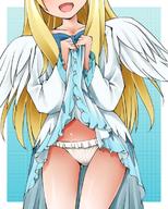 artist:dr_rex character:firo_(tate_no_yuusha_no_nariagari) copyright:tate_no_yuusha_no_nariagari general:1girl general::d general:ass_visible_through_thighs general:bird_wings general:blonde_hair general:blue_dress general:clothes_lift general:collarbone general:cover general:dress general:dress_lift general:fake_cover general:feathered_wings general:frilled_panties general:frills general:gradient_clothes general:gradient_dress general:head_out_of_frame general:lifted_by_self general:long_hair general:open_mouth general:panties general:sidelocks general:smile general:solo general:underwear general:very_long_hair general:white_dress general:white_panties general:white_wings general:wings meta:commentary_request technical:grabber // 600x750 // 652.8KB