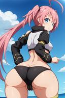 character:milim_nava copyright:tensei_shitara_slime_datta_ken general:ahoge general:ass general:back general:bangs general:bikini general:black_clothes general:black_panties general:black_underwear general:blue_eyes general:blue_sky general:blush general:breasts general:cameltoe general:closed_mouth general:clothing general:cloud general:crop_top general:cropped_jacket general:day general:female general:from_behind general:hair_between_eyes general:legwear general:long_hair general:long_sleeves general:looking_at_viewer general:looking_back general:ocean general:outdoors general:pantsu general:pink_hair general:shiny general:shiny_hair general:shiny_skin general:skindentation general:sky general:small_breasts general:smile general:solo general:swimsuit general:thighhighs general:thighs general:thong general:tied_hair general:twintails general:underwear general:very_long_hair meta:ai_generated technical:grabber // 1024x1536 // 1.2MB