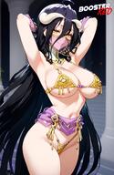 artist:boosterred99 character:albedo copyright:overlord_(maruyama) general:1female general:1girls general:armpits general:belly general:belly_button general:belly_dancer general:belly_dancer_outfit general:bikini general:bikini_bottom general:bikini_top general:black_hair general:female general:female_only general:jewelry general:large_breasts general:long_hair general:makeup general:seductive_smile general:solo general:thighs general:tiara general:veil general:yellow_eyes meta:ai_generated meta:post-timeskip technical:grabber // 832x1280 // 1.0MB