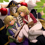 artist:k-ta character:ainz_ooal_gown character:aura_bella_fiora character:mare_bello_fiore copyright:madhouse copyright:overlord_(maruyama) general:2_boys general:ahoge general:bent_knee_(knees) general:blonde_hair general:blunt_bangs general:blush general:book_(books) general:boy general:brother_and_sister general:cape general:elf general:eye_contact general:fringe general:girl general:gloves general:group general:hair_between_eyes general:heterochromia general:hood general:long_sleeves general:looking_away general:multiple_boys general:necklace general:no_shoes general:otoko_no_ko general:pants general:payot general:pleated_skirt general:pointy_ears general:reading general:reverse_trap general:short_hair general:siblings general:sitting general:sitting_on_lap general:sitting_on_person general:skeleton general:skirt general:smile general:text general:thighhighs general:twins general:vest general:white_gloves general:white_skirt general:white_thighhighs tagme technical:grabber // 800x800 // 509.7KB