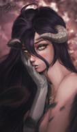 artist:thyblake character:albedo copyright:overlord_(maruyama) general:1girl general:ahoge general:bangs general:bare_shoulders general:biting general:biting_clothes general:black_feathers general:black_hair general:demon_girl general:demon_horns general:elbow_gloves general:eyeshadow general:feathers general:gloves general:hair_between_eyes general:hand_on_own_cheek general:horns general:jewelry general:lips general:long_hair general:looking_at_viewer general:makeup general:necklace general:red_background general:signature general:slit_pupils general:solo general:upper_body general:yellow_eyes meta:absurdres meta:commentary meta:highres tagme technical:grabber // 1602x2710 // 5.6MB