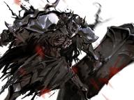 artist:so-bin character:death_knight_(overlord) copyright:overlord_(maruyama) general:1other general:armor general:black_theme general:blurry general:blurry_background general:cape general:depth_of_field general:glowing general:glowing_eyes general:helmet general:holding general:holding_shield general:holding_sword general:holding_weapon general:horned_helmet general:horror_(theme) general:open_mouth general:pauldrons general:red_eyes general:shield general:shoulder_armor general:skeleton general:solo general:sword general:torn_cape general:torn_clothes general:undead general:weapon metadata:official_style technical:grabber // 1200x891 // 131.0KB