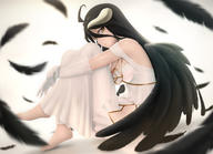 artist:siraha character:albedo copyright:overlord general:barefoot general:black_hair general:demon general:dress general:elbow_gloves general:feathers general:gloves general:horns general:long_hair general:wings general:yellow_eyes tagme technical:grabber // 1380x1000 // 496.0KB